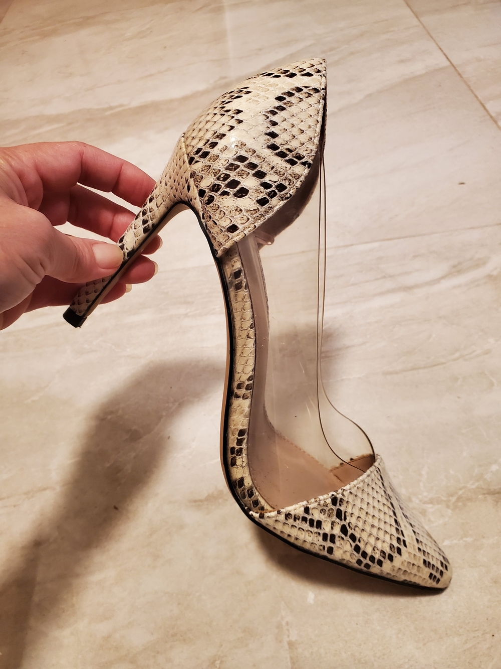 BCBGeneration Beige Snake-Print Pointed D'Orsay Pump